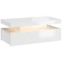 HOMCOM Masă de cafea LED cu depozitare, masă modernă de living în 2 niveluri cu 2 sertare, Alb lucios | Aosom Romania