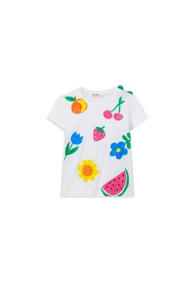 Tricou pentru copii - imprimeu cu flori si fructe - alb