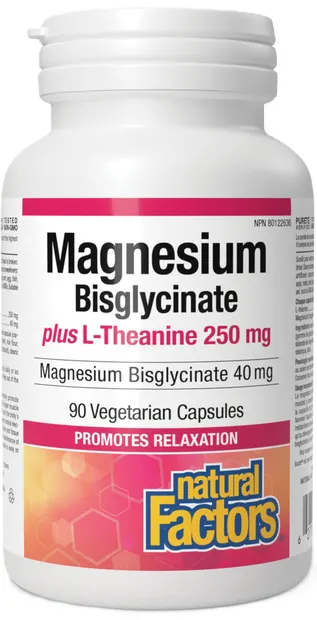 Magnesium Bisglycinate + L-Theanine, 40 mg/250 mg, 90 capsule, Natural Factors