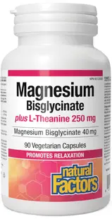 Magnesium Bisglycinate + L-Theanine, 40 mg/250 mg, 90 capsule, Natural Factors