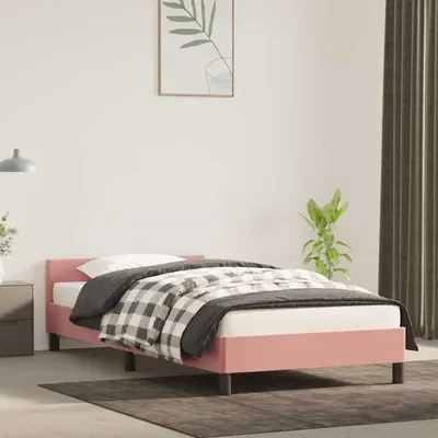 vidaXL Cadru de pat cu tăblie fără saltea, roz, 90x200 cm, catifea
