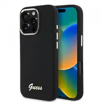 Husa pentru Apple iPhone 16 Pro, Guess, Script Metal Logo & Frame, Neagra