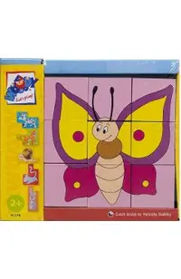 Puzzle din lemn cuburi. Animale colorate