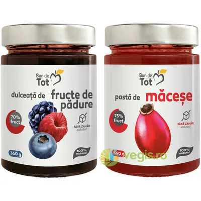Pachet Dulceata din Fructe de Padure fara Zahar 360g + Pasta de Macese fara Zahar 360g