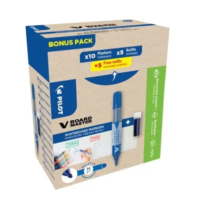 Set markere tablă Pilot V-Board Master Albastru - Promo, 10 markere + 10 rezerve - engros