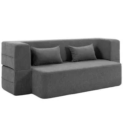 HOMCOM Canapea extensibilă 2 locuri din spumă, canapea de dormit cu brațe late, 2 perne, capacitate 360 kg, gri | Aosom Romania