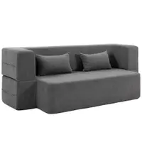 HOMCOM Canapea extensibilă 2 locuri din spumă, canapea de dormit cu brațe late, 2 perne, capacitate 360 kg, gri | Aosom Romania