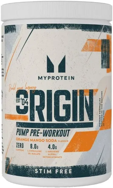 Origin Pump Pre-Workout, portocală și mango, 600 g, Myprotein