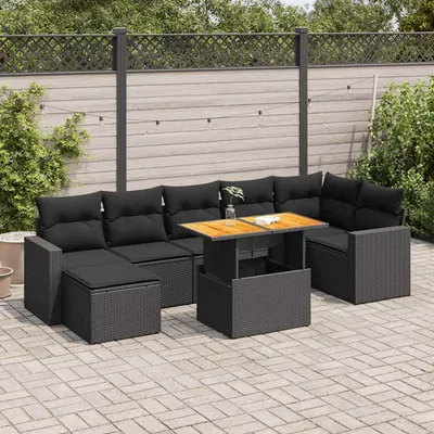 Gossi set mobilier de gradina cu perne, 8 piese, negru, poliratan