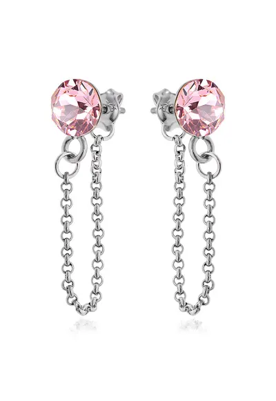 Cercei Argint 925 placat cu rodiu cu cristale Swarovski® Xirius Chain - Roz deschis