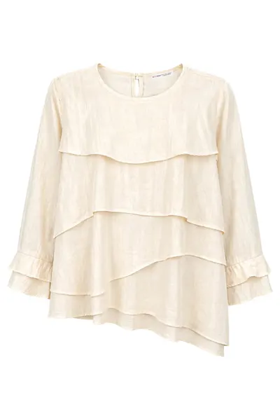 Bluza dama - casual - maneca lunga - volanase - bej natural - lyocell si poliester