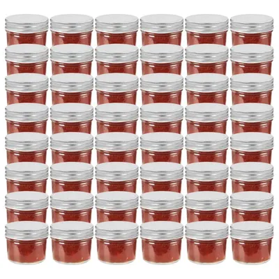 vidaXL Borcane din sticlă pentru gem, capac argintiu, 48 buc, 110 ml