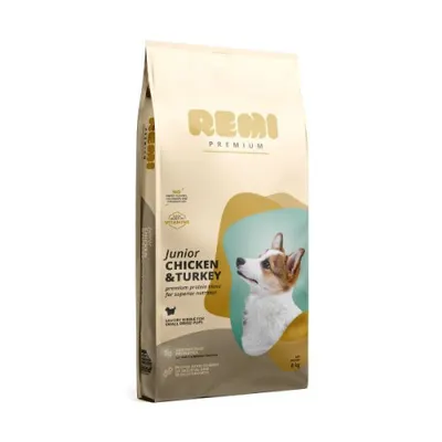 Hrana uscata pentru caini Remi Premium Junior Small Breed cu Pui și Curcan 8kg