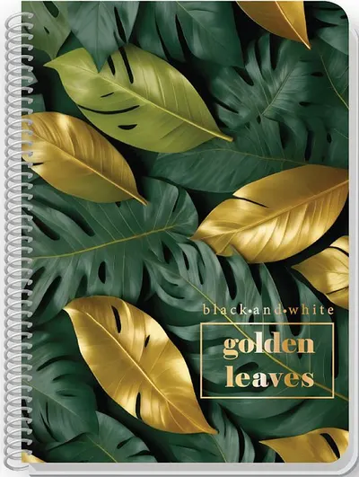 Caiet spiralat Black&White Golden Leaves - A4, 80 foi, sortiment