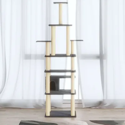 vidaXL Ansamblu pisici, stâlpi din funie sisal, gri închis, 183 cm