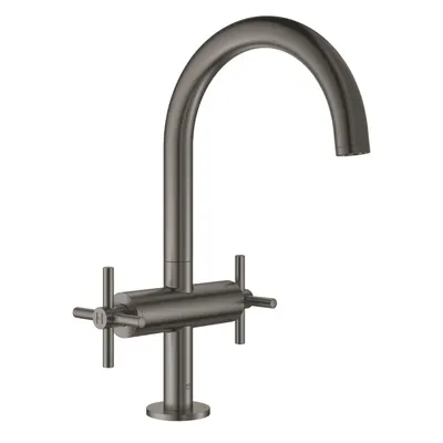 Baterie lavoar Grohe Atrio, 1/2, valva ceramica, marimea L, pipa pivotanta, aerator, limitator, set ventil Push-Open 1/4, Hard graphite