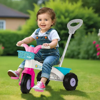 Tricicleta pentru copii Dolu My First Trike Roz cu maner, claxon si 2 cosulete