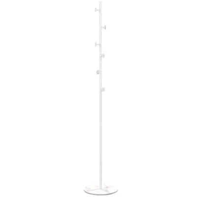 HOMCOM Cuier Vertical Autoportant cu 6 Cârlige Disc și Bază din Ardezie, Ø32x171 cm, Alb Elegant pentru Organizare | Aosom România
