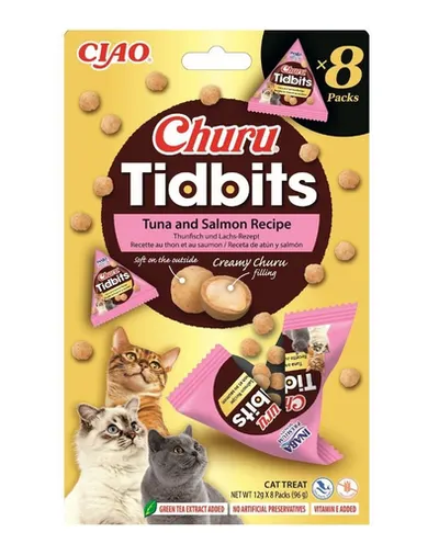 INABA Cat Churu Tidbits Rețetă cu Ton și Somon 8×12 g recompense moi și cremoase cu ton și somon pentru pisici