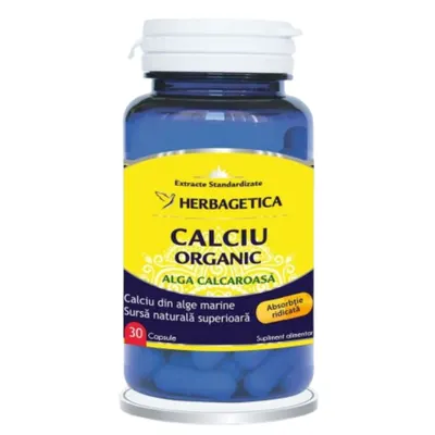 Calciu Organic cu alga calcaroasa, Herbagetica | 30 capsule