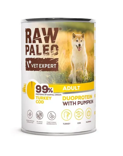 Conserva pentru caini RAW PALEO Turkey&Cod Adult 400g curcan si cod