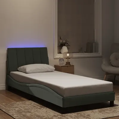 vidaXL Cadru de pat cu LED fără saltea, Hanko, gri deschis, 90x200 cm, catifea