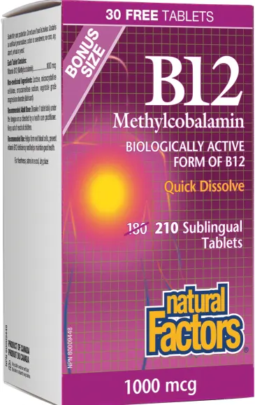 B12 Methylcobalamin, 1000 mcg, 180 + 30 tablete, Natural Factors