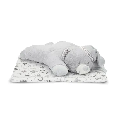 Set 2 piese, paturica moale 90 x 75 cm, pernuta in forma de ursulet 45 x 30 cm Poffy Grey 0 luni+