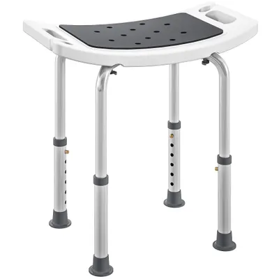HOMCOM Scaun de Duș din Aluminiu și Plastic Antialunecare, Înălțime Reglabilă 6 Niveluri 39-52cm, Gri | Aosom Romania