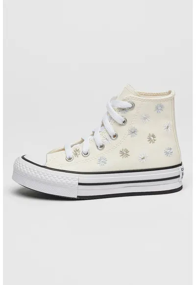 Pantofi sport cu platforma si flori brodate All Star Lift - Crem