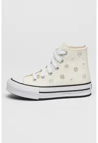 Pantofi sport cu platforma si flori brodate All Star Lift - Crem