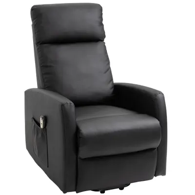 Fotoliu rabatabil cu sistem de ridicare, captusit, electric, 145° cu suport pentru picioare cu telecomanda din PU negru HOMCOM | Aosom Romania
