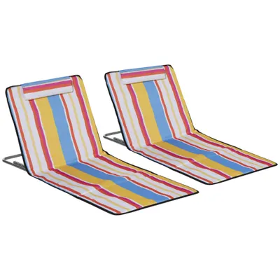 Outsunny Set de 2 Scaune de Plaja cu Spatar si Tetiera Reglabile, Multicolor