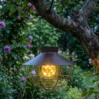 Lampă suspendată solară, cu led, metalică, culoare maro