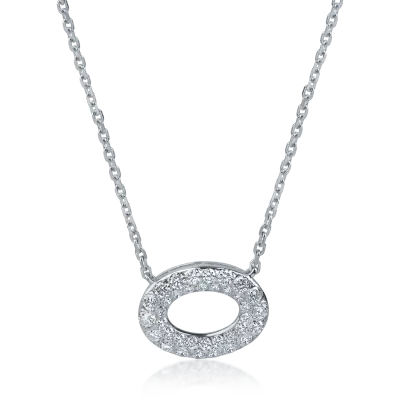 Lant cu pandantiv rotund din aur alb cu diamante de 0.58ct