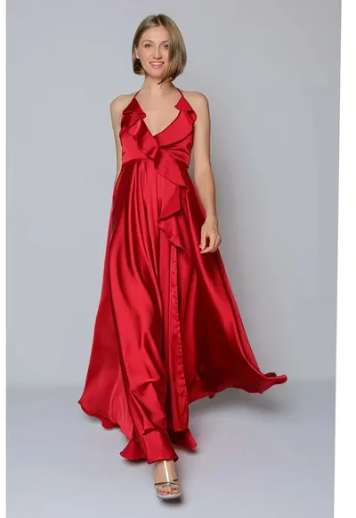 Rochie maxi cu decolteu cache-cour J'adore - Rosu