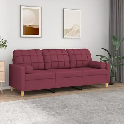 Gossi canapea cu 3 locuri cu pernute, rosu vin, 180 cm, textil