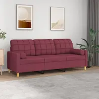 Gossi canapea cu 3 locuri cu pernute, rosu vin, 180 cm, textil