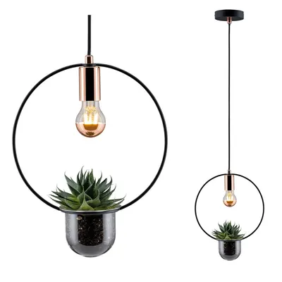 Pendul Neordic Tasja cu fir textil, pentru plante, max 1x20W bec E27, culoare negru/cupru 230V metal și sticlă