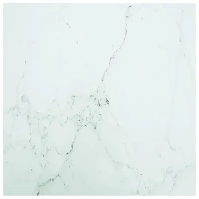 vidaXL Blat masă alb 80x80 cm 6 mm sticlă securizată design marmură