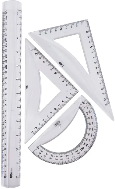 Set de desen Deli Pioneer - EG00512, 4 piese, cu rigla 30 cm