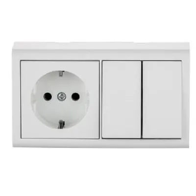 Comutator + Priza Schuko PT Nivo Ovivo OV00680, Alb, IP20