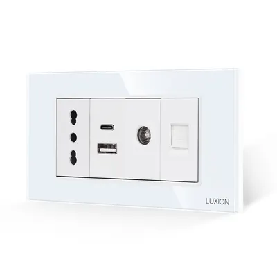 Priza Ingusta + Dubla USB + TV + Internet cu Rama Din Sticla LUXION, Standard Italian, 4M