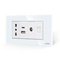 Priza Ingusta + Dubla USB + TV + Internet cu Rama Din Sticla LUXION, Standard Italian, 4M