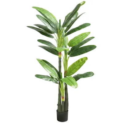 HOMCOM Arbore Artificial de Banan 180 cm cu Ghiveci, Plantă Falsă cu 18 Frunze pentru Decor Interior sau Birou, Verde | Aosom Romania