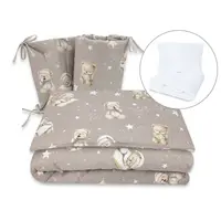 Lenjerie patut cu 5 piese, MimiNu, Pentru patut 120x60 cm, Cu pilota si perna, Din bumbac certificat Oeko Tex Standard 100, Bedtime story beige