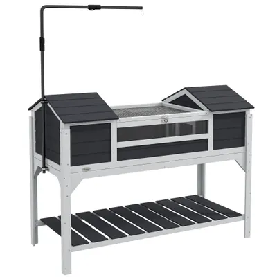PawHut Casă pentru țestoase terestre de exterior incintă pentru țestoase 2 ascunzători suport de lampă reglabil lemn masiv 122 x 56,5 x 93 cm gri | Aosom Romania