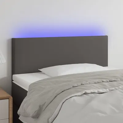 vidaXL Tăblie de pat cu LED, gri, 90x5x78/88 cm, piele ecologică