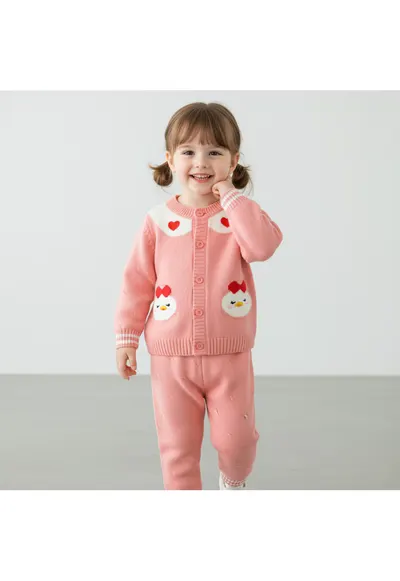 Compleu Roz Fetite Tricotat Daisy