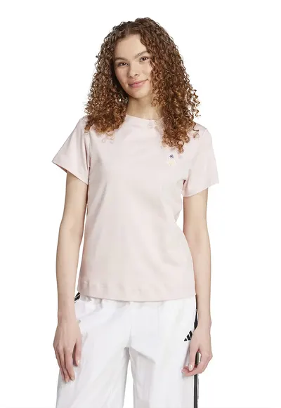 Tricou din bumbac cu decolteu la baza gatului - Piersica